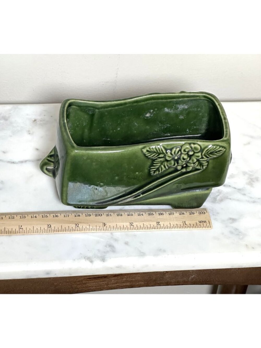 Vintage USA Green Ceramic Planter, Rectangular Floral Planter, Cottagecore Plant - Picture 8 of 9